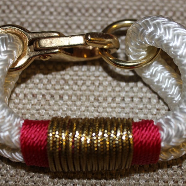 Customized Maine Rope Bracelet - White Rope - Salmon / Metallic Gold - Made to Order