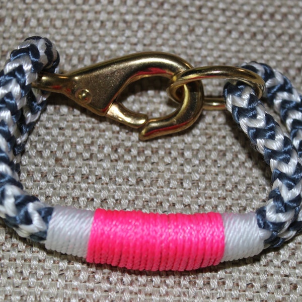 Customized Maine Rope Bracelet - Blue White Chevron Rope - White / Pink Accent - Made to Order