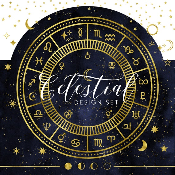 Celestial Clipart Moon Clip Art Gold Moon Clipart Etsy