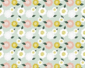Hibiscus Flowers in Mint Fabric by Simple Simon & Company for Riley Blake Designs