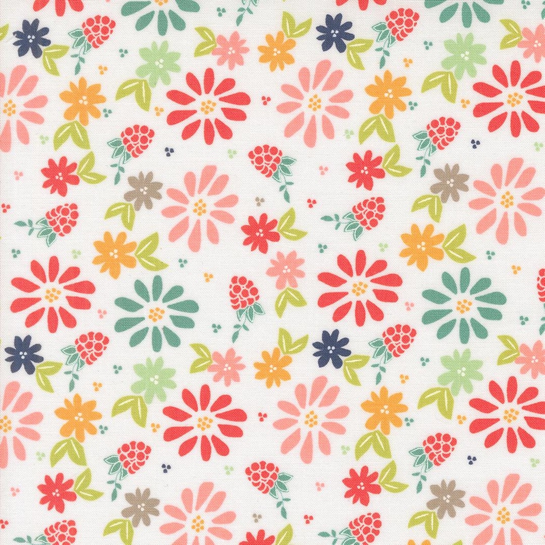 Flower Power Raspberry Fabric Raspberry Summer Spring Berries Floral in Cloud White by Sherri and ...