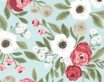 Lovestruck Garden Sweet Main Mist Blue Floral Fabric by Lella Boutique for Moda Fabrics