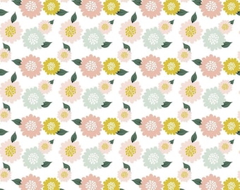 Hibiscus Flowers in White Fabric by Simple Simon & Company for Riley Blake Designs