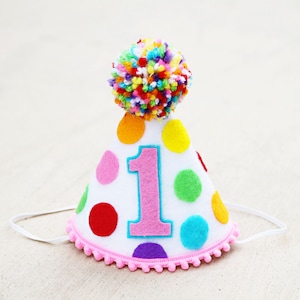 Girl First Birthday Hat Girls Rainbow 1st Birthday Hat Confetti Party Hat Ice Cream Party image 1