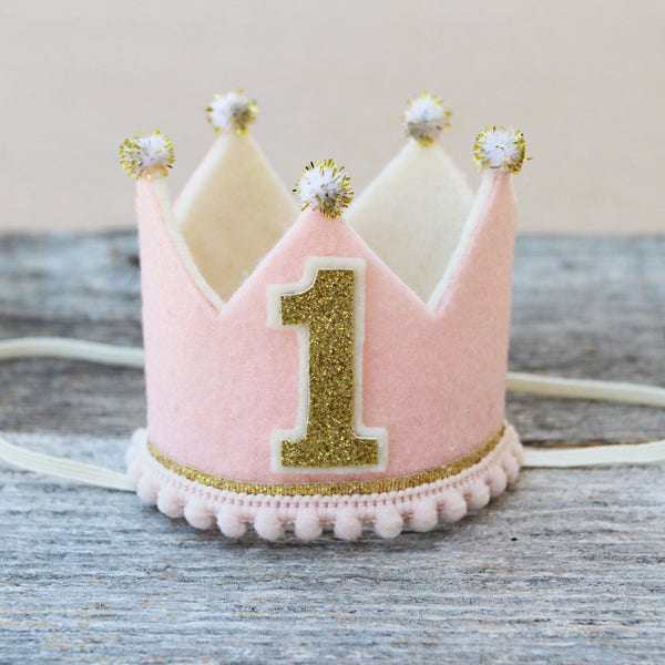 Girl First Birthday Crown - Pink and Gold 1st Birthday Mini Crown - Boho Party Crown - Dog Birthday Crown