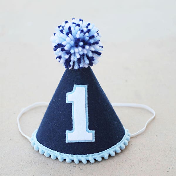 Boy 1st Birthday Hat - Birthday Party Hat - Boys First Birthday Party Hat- Navy Blue Party Hat