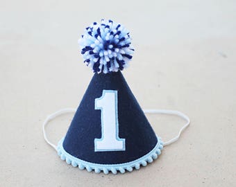 Boy 1st Birthday Hat - Birthday Party Hat - Boys First Birthday Party Hat- Navy Blue Party Hat