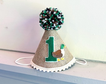 One Lucky Duck Birthday Hat - Mallard Duck Party Hat- Ducks and Bucks and Trucks- Deer Hunting Birthday - First Birthday Hat