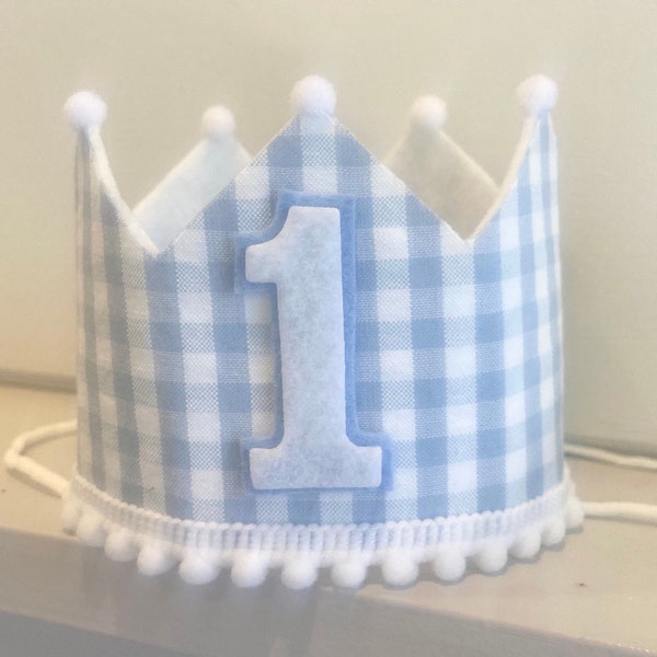 Boy 1st Birthday Crown - Blue Gingham Crown - Boy First Birthday Crown - Gingham Birthday Outfit