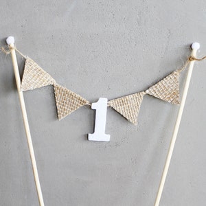 1st Birthday Cake Topper - Burlap Cake Bunting - First Birthday Cake Topper - Neutral - Natural - Boho