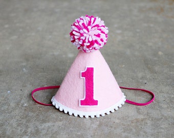 Girl 1st Birthday Hat - Pink First Birthday Party Hat - Girls First Birthday Party Hat - Cake Smash