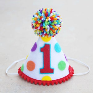 Girl First Birthday Hat Girls Rainbow 1st Birthday Hat Confetti Party Hat Ice Cream Party image 3