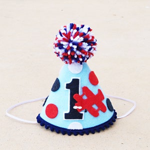 Boys 1st Birthday Small Airplane Party Hat - Boys First Birthday Plane Party Hat - Top One Birthday - Time Flies