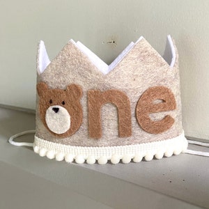 Teddy Bear First Birthday Crown- Beary 1st Birthday Party- Bear Birthday Crown- Woodland Birthday Party - Happy Camper