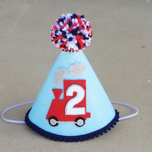 Boys Birthday Train Party Hat - Boys 2nd Birthday Steam Engine Felt Party Hat - Choo Choo Two- 1st Birthday