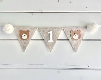 Teddy Bear High Chair Banner - Beary 1st Birthday Party- Bear Highchair Banner - Woodland Birthday Party