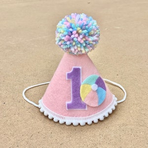 Girl 1st Birthday Beach Ball Party Hat-  First Birthday Hat - Pool Party Birthday Hat