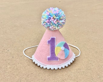 Girl 1st Birthday Beach Ball Party Hat-  First Birthday Hat - Beach Ball Outfit