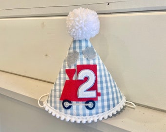 Boy Birthday Train Party Hat - Boys 2nd Birthday Steam Engine Felt Party Hat - Choo Choo Two- 1st Birthday