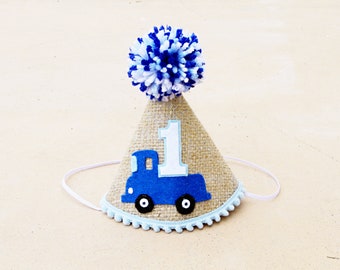 Blue Truck Party Hat - Boy First Birthday Hat - 2nd Birthday - Little Blue Truck Party Hat - Bucks and Trucks