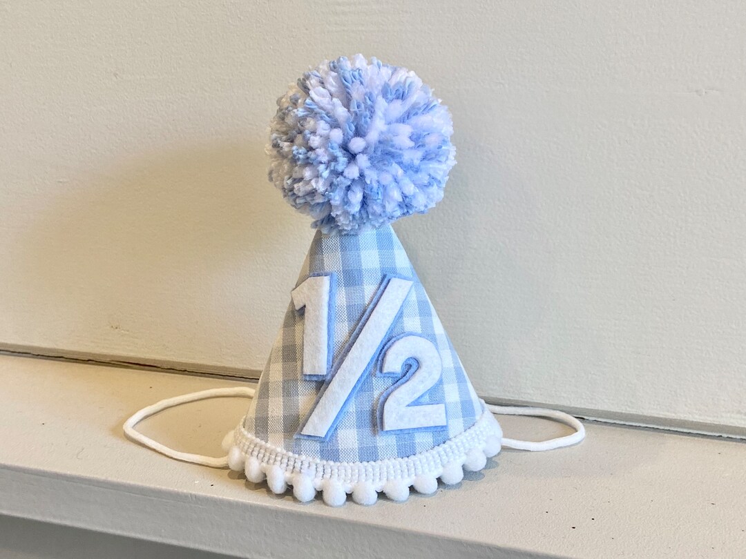 Boys Half Birthday Hat - Blue Gingham Party Hat - Boy 1/2 Birthday ...