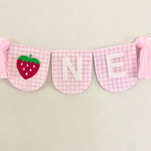Strawberry High Chair Banner, Berry First Birthday Banner, Strawberry Birthday Banner, Pink Gingham High Chair Banner,