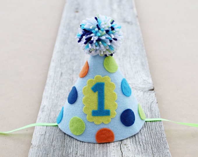 Boys 1st Birthday Party Hat Boys Felt Polka-dot Party Hat - Etsy