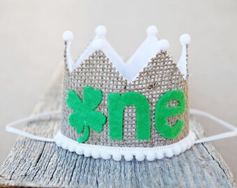 St. Patricks Birthday Crown - 1st Birthday Crown - Lucky One- First Birthday 4 Leaf Clover Crown - Shamrock Crown