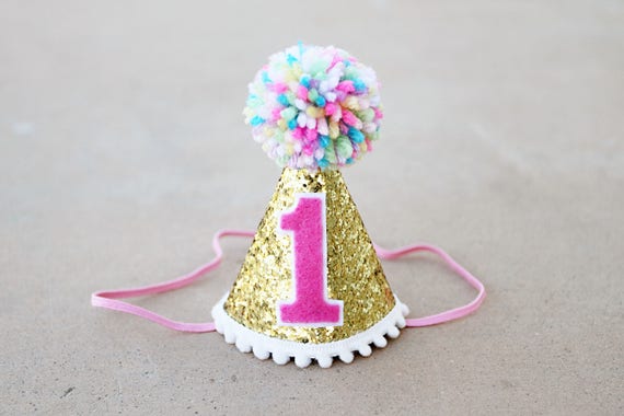 Quick Ship Girls First Birthday Mini Gold Glitter Party Hat Etsy