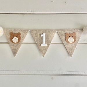Striscione per seggiolone a forma di orsetto - Festa di compleanno Beary per il primo anno - Striscione per seggiolone a forma di orsetto - Festa di compleanno nel bosco - Happy Camper