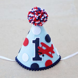 Boys 1st Birthday Airplane Party Hat - Boys First Birthday Plane Party Hat - Top One - Time Flies