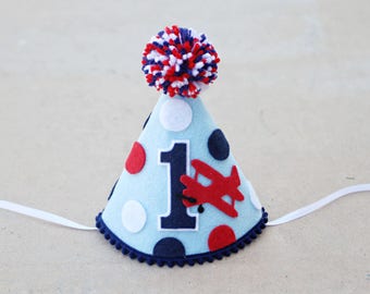 Boys 1st Birthday Airplane Party Hat - Boys First Birthday Plane Party Hat - Time Flies