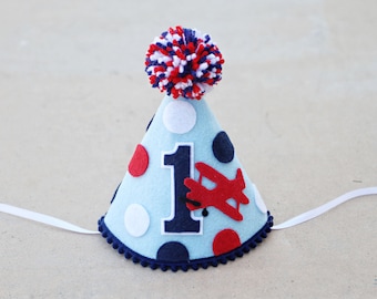 Boys 1st Birthday Airplane Party Hat - Boys First Birthday Plane Party Hat - Top One - Time Flies