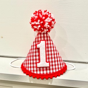 1. Geburtstag Roter Vichy-Karo Partyhut- Picknick Geburtstagshut- Heilige Cannoli Geburtstag- Pizza Geburtstag- Bauernhof 1