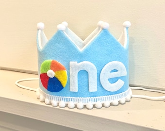 Boy 1st Birthday Beach Ball Crown - High Chair Banner - First Birthday Beach Ball Crown