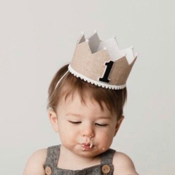 Boy 1st Birthday Crown - Boys First Birthday Crown - Neutral - Burlap Party Crown - Natural Boho Crown