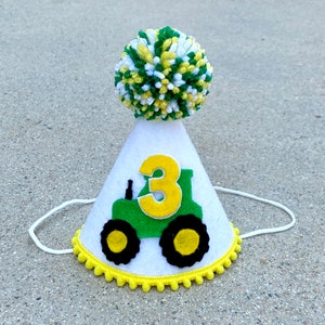 Tractor Birthday Party Hat - 1st Birthday Tractor Hat - 2nd Birthday - Farm Birthday Hat - Green and Yellow