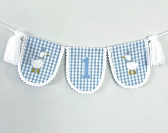 Silly Goose High Chair Banner - Blue Gingham Goose Banner - One Silly Goose Highchair Banner - 1st Birthday Banner