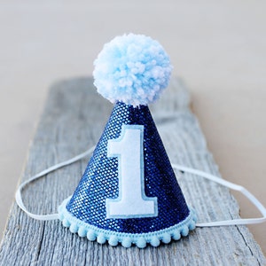 1st Birthday Hat- Boy First Birthday Hat - Mini Blue Party Hat - Boy Party Hat - Dog Birthday Hat