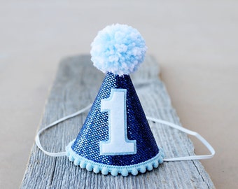 1st Birthday Hat- Boy First Birthday Hat - Mini Blue Party Hat - Boy Party Hat - Dog Birthday Hat