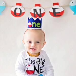 Boys 1st Birthday Ofishally One Crown Boys First Birthday Fish Crown Big One image 2