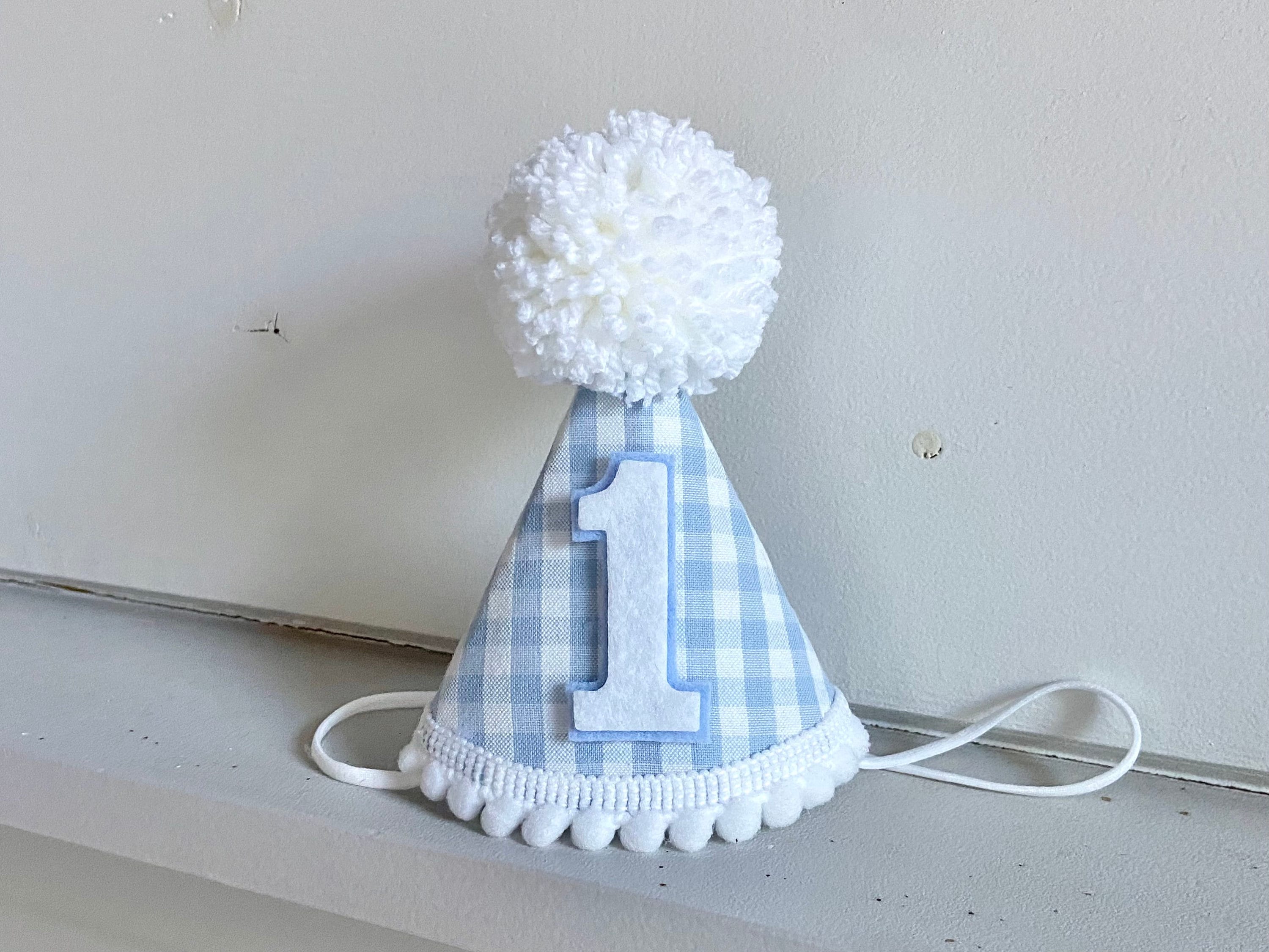 Boy 1st Birthday Hat Blue Gingham Party Hat Boy First Etsy