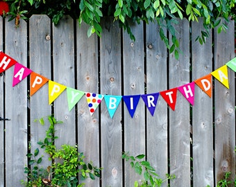 Happy Birthday Banner- Rainbow Felt Pennant Banner - Party Decor- Birthday Banner - Customize