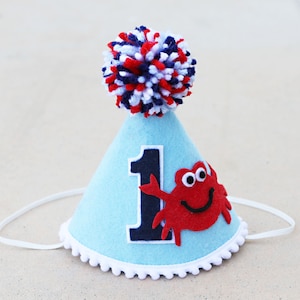 Crab Birthday Party Hat - 1st Birthday Crab Hat- Under the Sea First Birthday Hat- Crab High Chair Banner