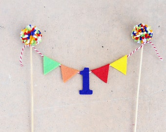 1st Birthday Cake Topper - Primary Colors Cake Topper - Circus Cake Topper - Carnival Cake Topper - Boy First Birthday Felt Cake Bunting