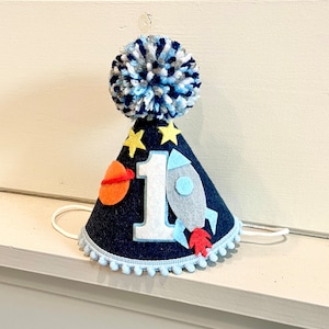 Boys Space Party Birthday Hat - Rocket Birthday Hat - First Trip Around Sun Party Hat - Astronaut Party