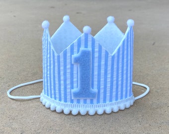 Boy 1st Birthday Crown - Blue Seersucker Crown - Boy First Birthday Crown - Seersucker Birthday - Nautical