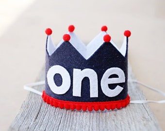 Boy 1st Birthday Crown- 4th of July Crown - Navy and Red Crown - Red, White and Blue Crown - Independence Birthday Party