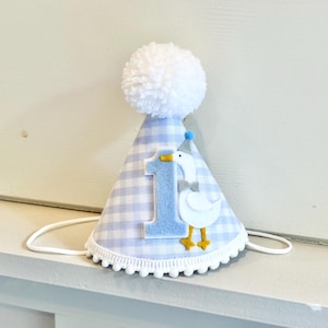 Boy One Silly Goose Birthday Hat - Blue Gingham Party Hat - Silly Goose First 1st Birthday Hat - Silly Little Goose Hat