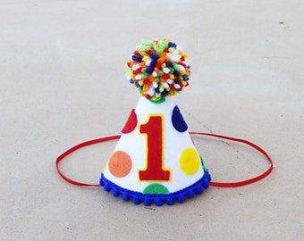 Boys 1st Birthday Hat - Primary Polkadot Party Hat-  Dog Birthday Hat -Boy First Birthday Hat - Sprinkles- Confetti